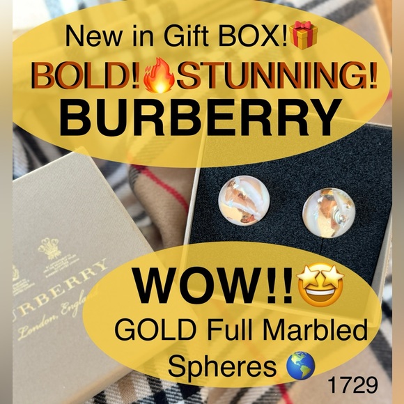 🔥NIB🎁BURBERRY BOLD GOLD Double sided Acrylic Sphere/Marble Earrings! Very RARE! - Picture 3 of 14